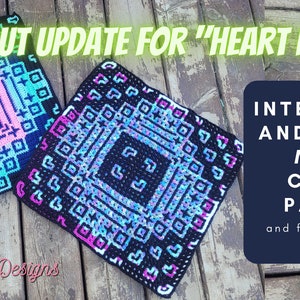 Heart Levels: Bottom-up & Center-out Squares. Interlocking (Locked Filet Mesh / LFM) and Overlay Mosaic Crochet Patterns, Charts, + Videos