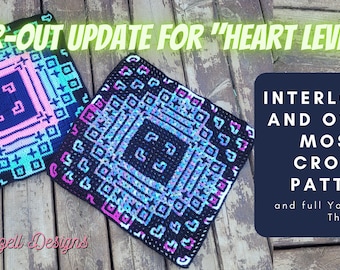 Heart Levels: Bottom-up & Center-out Squares. Interlocking (Locked Filet Mesh / LFM) and Overlay Mosaic Crochet Patterns, Charts, + Videos