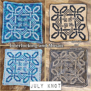 July Knot Crochet Pattern & Charts from 2023: A Year of Celtic Knots. Large Square. Interlocking, Center-out and Bottom-Up Overlay Mosaic. image 2