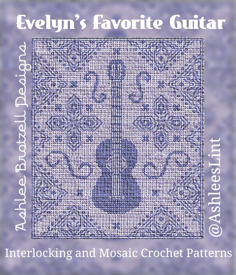 Evelyn's Bundle: Expression, Favorite Guitar, Motif 40, & Repeat Locked Filet Mesh Interlocking or Mosaic Crochet Patterns and Charts image 4