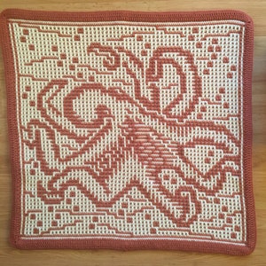 Crochet Pattern: One Octopus Interlocking Locked Filet Mesh / LFM and Overlay Mosaic written instructions and charts image 1