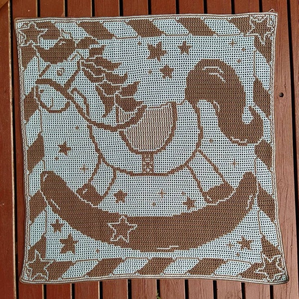 Rocking Horse - Locked Filet Mesh (Interlocking) or Overlay Mosaic Crochet - Throw Blanket Pattern