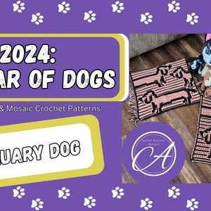 2024: Un año de perros. Patrones de crochet PREVENTA. Cuadrados grandes mensuales en 2 técnicas: mosaico entrelazado y superpuesto. Escrito y gráficos. imagen 8