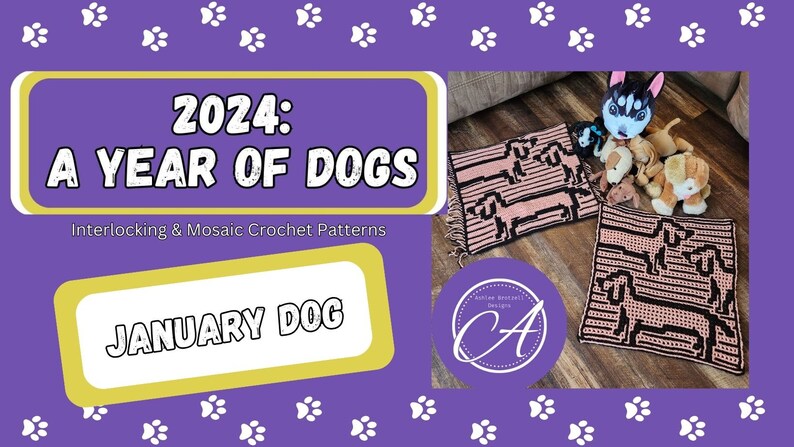 2024: Un año de perros. Patrones de crochet PREVENTA. Cuadrados grandes mensuales en 2 técnicas: mosaico entrelazado y superpuesto. Escrito y gráficos. imagen 8