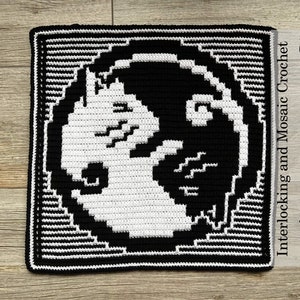 January Cat from 2022: A Year of Cats eBook of Interlocking (Locked Filet Mesh / LFM) and Overlay Mosaic Crochet Patterns
