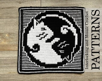 January Cat from 2022: A Year of Cats eBook of Interlocking (Locked Filet Mesh / LFM) and Overlay Mosaic Crochet Patterns