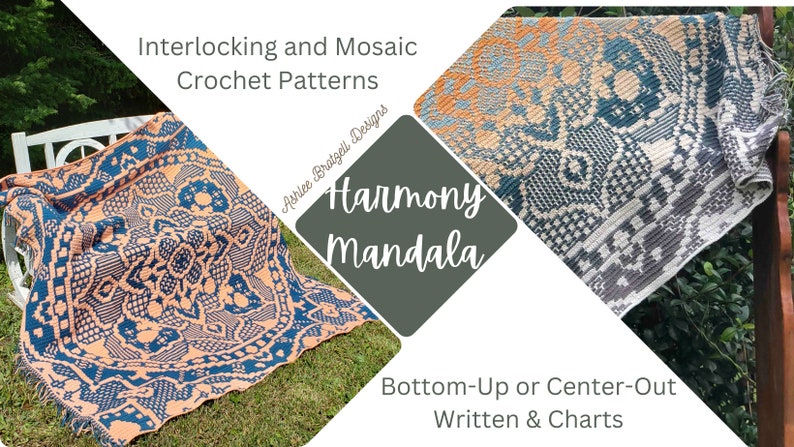 Harmony Mandala Center-Out or Bottom-Up for Interlocking or Overlay Mosaic Crochet written patterns and charts image 6