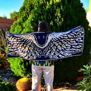 Wings Are Freedom Shawl - Chart and Written Instructions for Locked Filet Mesh (Interlocking) and Overlay Mosaic Crochet Techniques