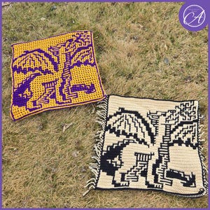 May Dragon. Crochet patterns & charts for large square in 2025: A Year of Dragons series. Interlocking and overlay mosaic crochet.