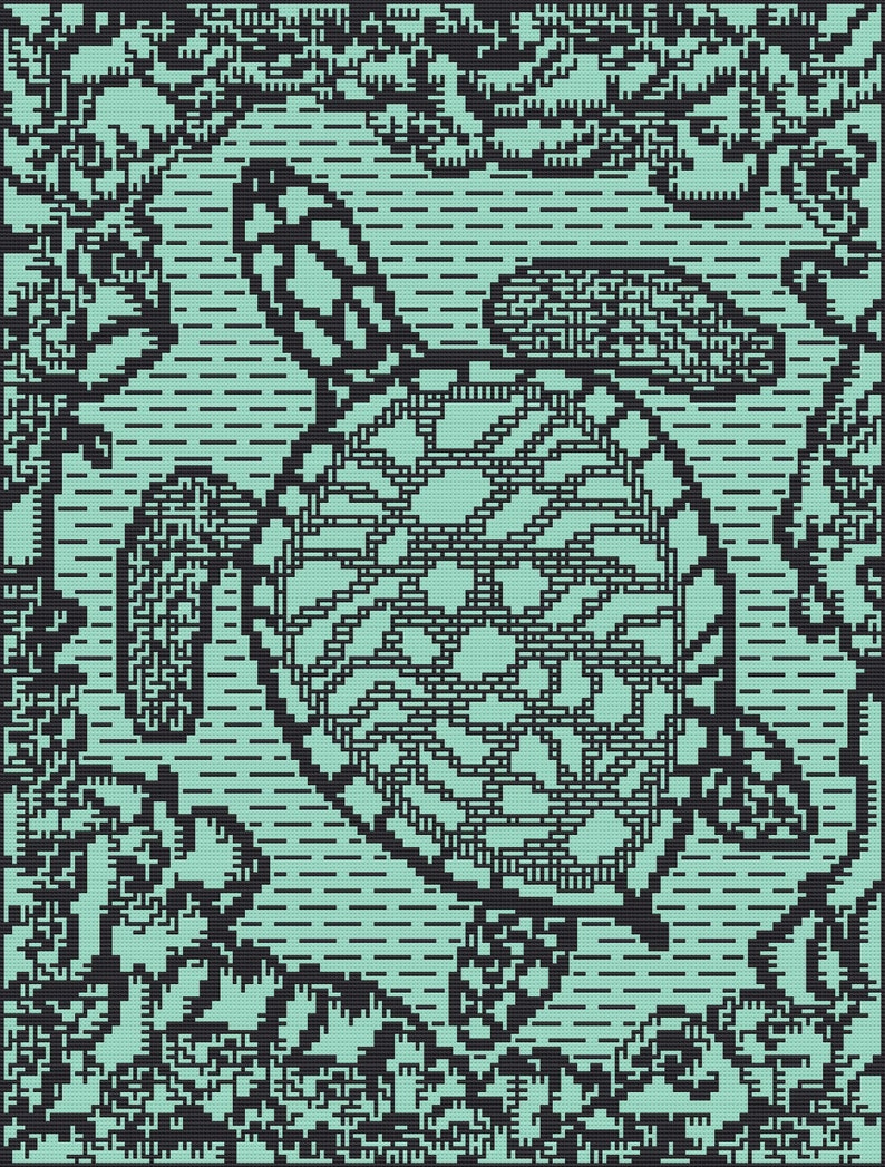 Bubbles the Sea Turtle Crochet Pattern in 3 colorwork options: interlocking, overlay mosaic & solid overlay mosaic. Written pattern charts image 7