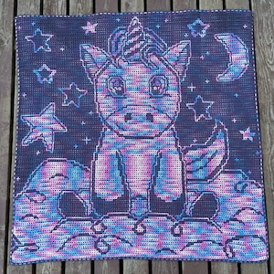 Crochet Pattern: Goodnight, Unicorn - Interlocking (Locked Filet Mesh / LFM) and Overlay Mosaic; written instructions and chart