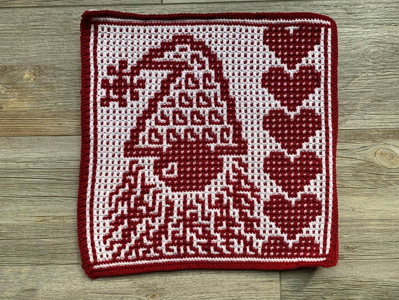 Crochet Pattern: February Gnome  Interlocking Locked Filet image 1