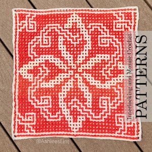 August Knot Crochet Pattern & Charts from 2023: A Year of Celtic Knots. Large Square. Interlocking, Center-out and Bottom-Up Overlay Mosaic.