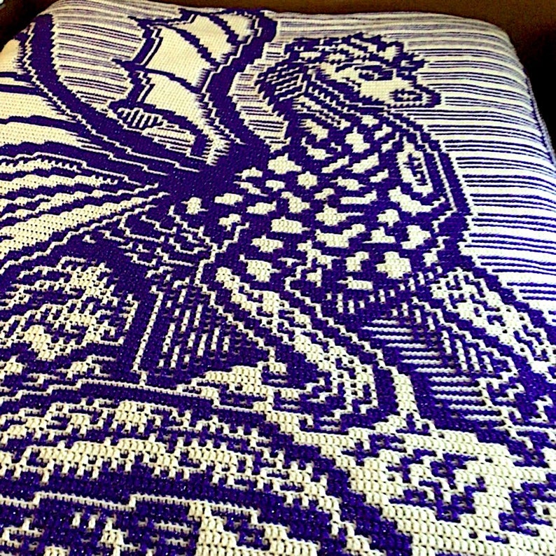 Crochet Pattern: Book Dragon Interlocking Locked Filet Mesh / LFM and Overlay Mosaic written instructions and charts image 8