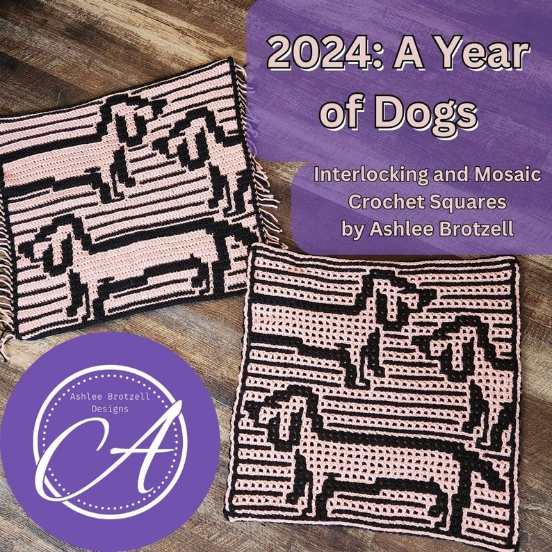 2024: Un año de perros. Patrones de crochet PREVENTA. Cuadrados grandes mensuales en 2 técnicas: mosaico entrelazado y superpuesto. Escrito y gráficos. imagen 9