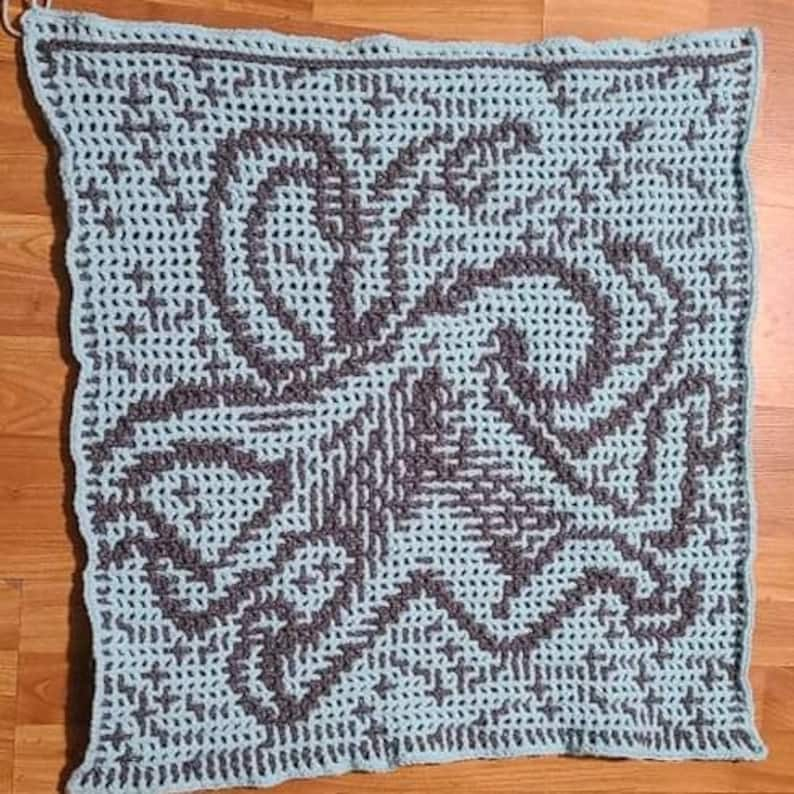 Crochet Pattern: One Octopus Interlocking Locked Filet Mesh / LFM and Overlay Mosaic written instructions and charts image 2