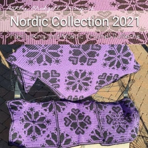 Nordic Collection 2021: 3 squares and a blanket; interlocking (locked filet mesh) and overlay mosaic crochet patterns and charts