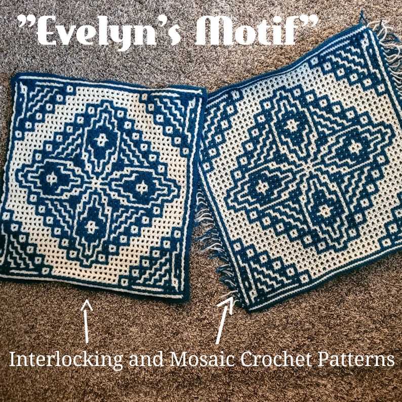 Evelyn's Motif An Oversized Afghan Square Interlocking Locked Filet Mesh and Mosaic Crochet Patterns image 2