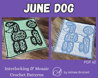 June Dog (Poodle) Crochet Pattern: Mosaic & Interlocking Techniques (PDF) from 2024 A Year of Dogs