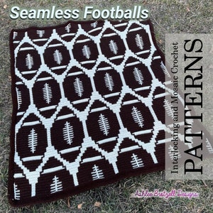 Seamless Footballs. Repeatable Interlocking (Locked Filet Mesh / LFM) and Overlay Mosaic Crochet Patterns; written instructions and charts