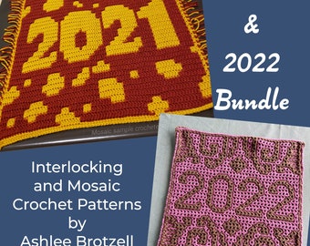 Ashlee's 2021 & 2022 Blocks. Oversized squares bundle. Interlocking (Locked Filet Mesh / LFM) and Overlay Mosaic Crochet Patterns and Charts