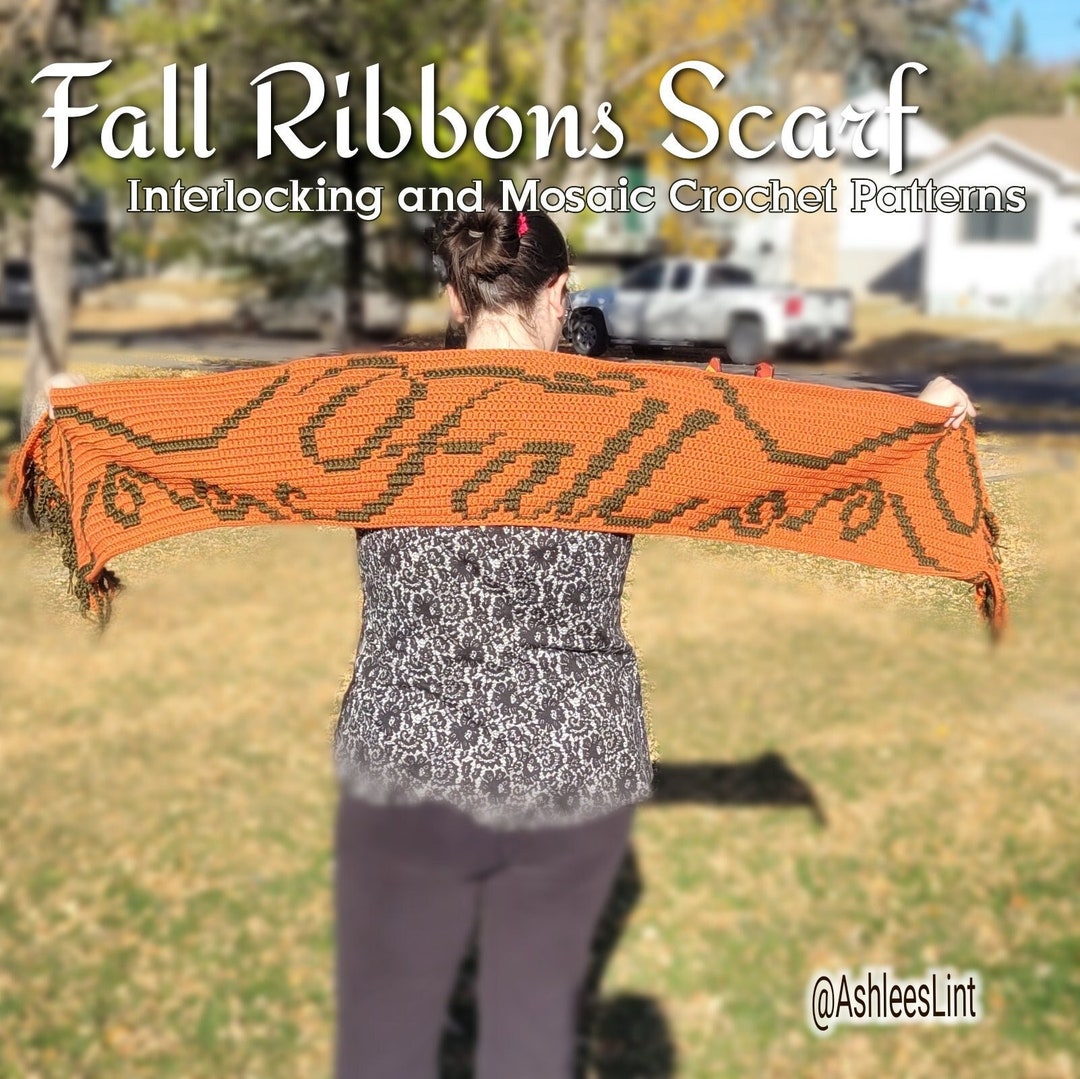 Fall Ribbons Scarf, Crochet Pattern: Mosaic & Interlocking Techniques ...