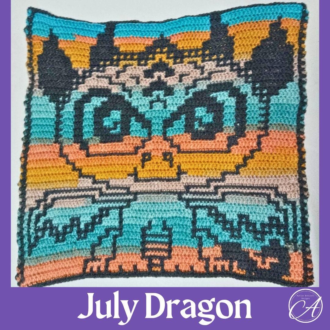 July Dragon Crochet Pattern: Mosaic & Interlocking Techniques (PDF