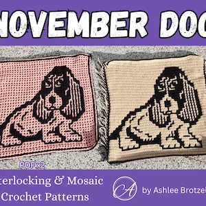 November Dog  (Basset Hound) - Crochet Patterns & Charts from "2024: A Year of Dogs". Large Squares. Interlocking and Overlay Mosaic Crochet