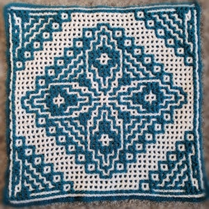 Evelyn's Motif An Oversized Afghan Square Interlocking Locked Filet Mesh and Mosaic Crochet Patterns image 1