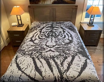 Crochet Pattern: Brotzell Tiger King - Interlocking (Locked Filet Mesh / LFM) and Overlay Mosaic; written instructions and chart