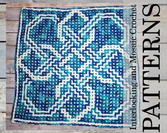 November Knot Crochet Pattern & Charts from 2023: A Year of Celtic Knots. Large Square. Interlocking, Center-out + Bottom-Up Overlay Mosaic