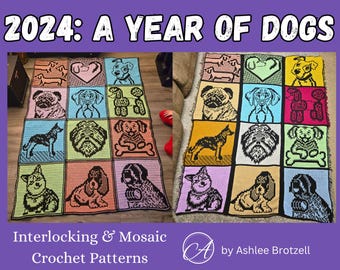 2024: A Year of Dogs eBook, Crochet Pattern Bundle. Interlocking and Mosaic Techniques (PDF)