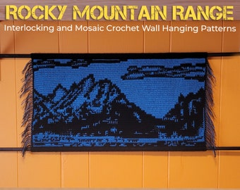Rocky Mountain Range Wall Hanging, Interlocking (Locked Filet Mesh / LFM) and Overlay Mosaic Crochet Patterns