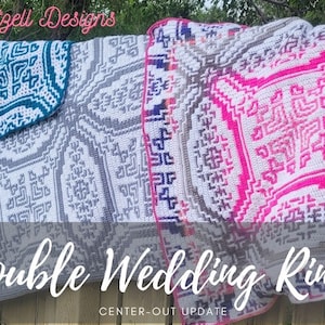 Double Wedding Rings: large square to blanket size. Interlocking & Overlay Mosaic Crochet Patterns. Center-out update too image 3