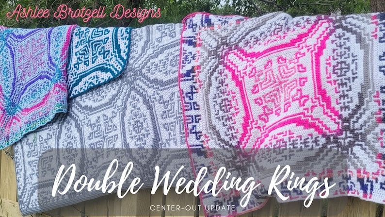 Double Wedding Rings: large square to blanket size. Interlocking & Overlay Mosaic Crochet Patterns. Center-out update too image 3