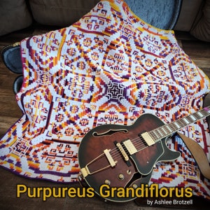 Purpureus Grandiflorus: large square to blanket size. Interlocking & Overlay Mosaic Crochet Patterns + Charts from bottom-up or center-out!