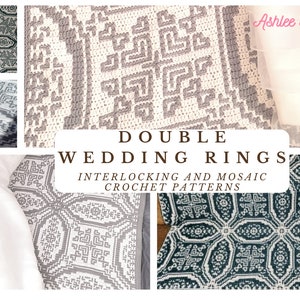 Double Wedding Rings: large square to blanket size. Interlocking & Overlay Mosaic Crochet Patterns. Center-out Update too!