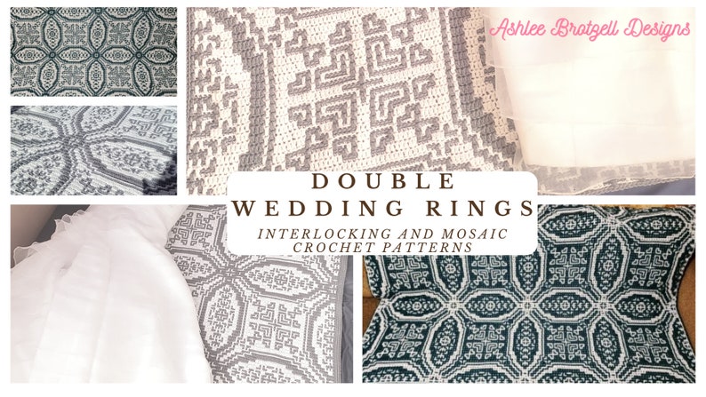 Double Wedding Rings: large square to blanket size. Interlocking & Overlay Mosaic Crochet Patterns. Center-out update too image 4