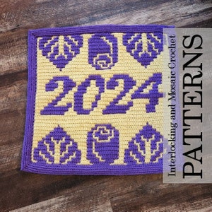 Ashlee's 2024 Block: Crochet Pattern & Charts for Interlocking Crochet and Overlay Mosaic Crochet. Large square for pillows, blankets, etc. image 2