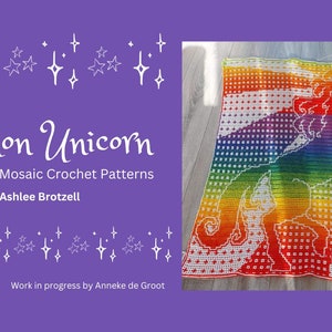 Common Unicorn Throw Blanket Pattern: Locked Filet Mesh Interlocking and Overlay Mosaic Crochet image 2