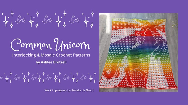 Common Unicorn Throw Blanket Pattern: Locked Filet Mesh Interlocking and Overlay Mosaic Crochet image 2