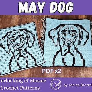 May Dog (Great Dane) Crochet Patterns & Charts from 2024: A Year of Dogs. Large Square. Interlocking and Overlay Mosaic Crochet.