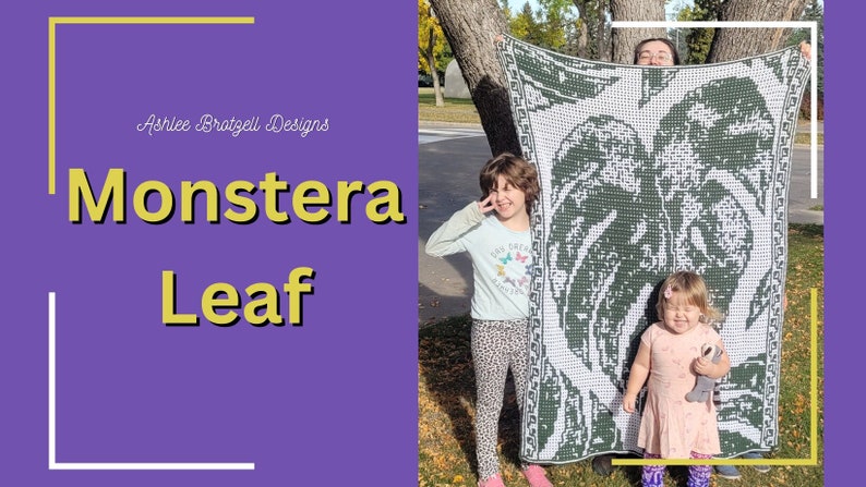 Monstera Leaf Crochet Pattern in 3 colorwork options: interlocking, overlay mosaic, and solid overlay mosaic. Written pattern & charts. image 1