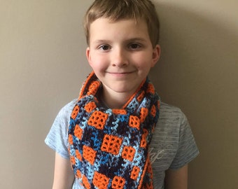 Checkerboard Scarf - Locked Filet Mesh and Mosaic crochet patterns from 2020 Father's Day CAL throw blanket