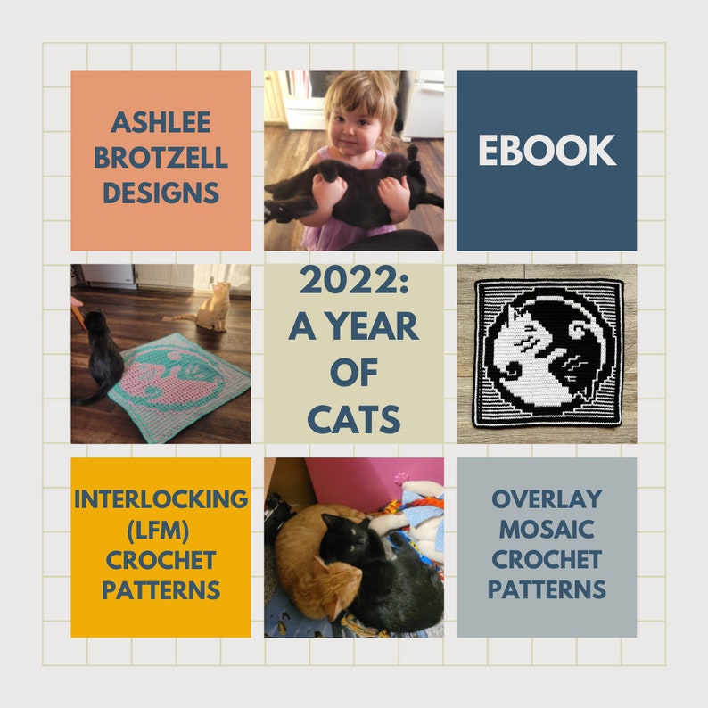 2022: A Year of Cats eBook of Interlocking Locked Filet Mesh / LFM and Overlay Mosaic Crochet Patterns and Charts image 1