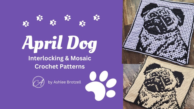 April Dog Crochet Patterns & Charts from 2024: A Year of Dogs. Large Squares. Interlocking and Overlay Mosaic Crochet. image 3