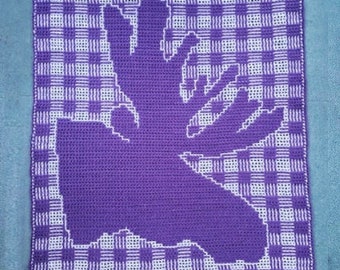 Moose On Plaid - Locked Filet Mesh (Interlocking) and Mosaic Crochet Buffalo Plaid Throw Blanket Pattern