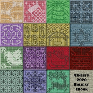 Ashlee's 2020 Holiday Squares eBook. Interlocking (Locked Filet Mesh / LFM) and Overlay Mosaic Crochet Patterns and Charts.
