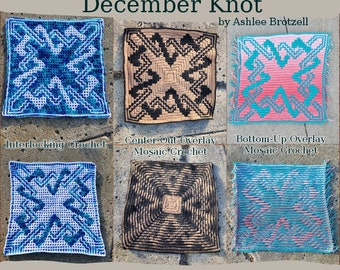 December Knot Crochet Pattern & Charts from 2023: A Year of Celtic Knots. Large Square. Interlocking, Center-out + Bottom-Up Overlay Mosaic