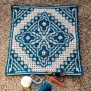 Evelyn's Motif An Oversized Afghan Square Interlocking Locked Filet Mesh and Mosaic Crochet Patterns image 4